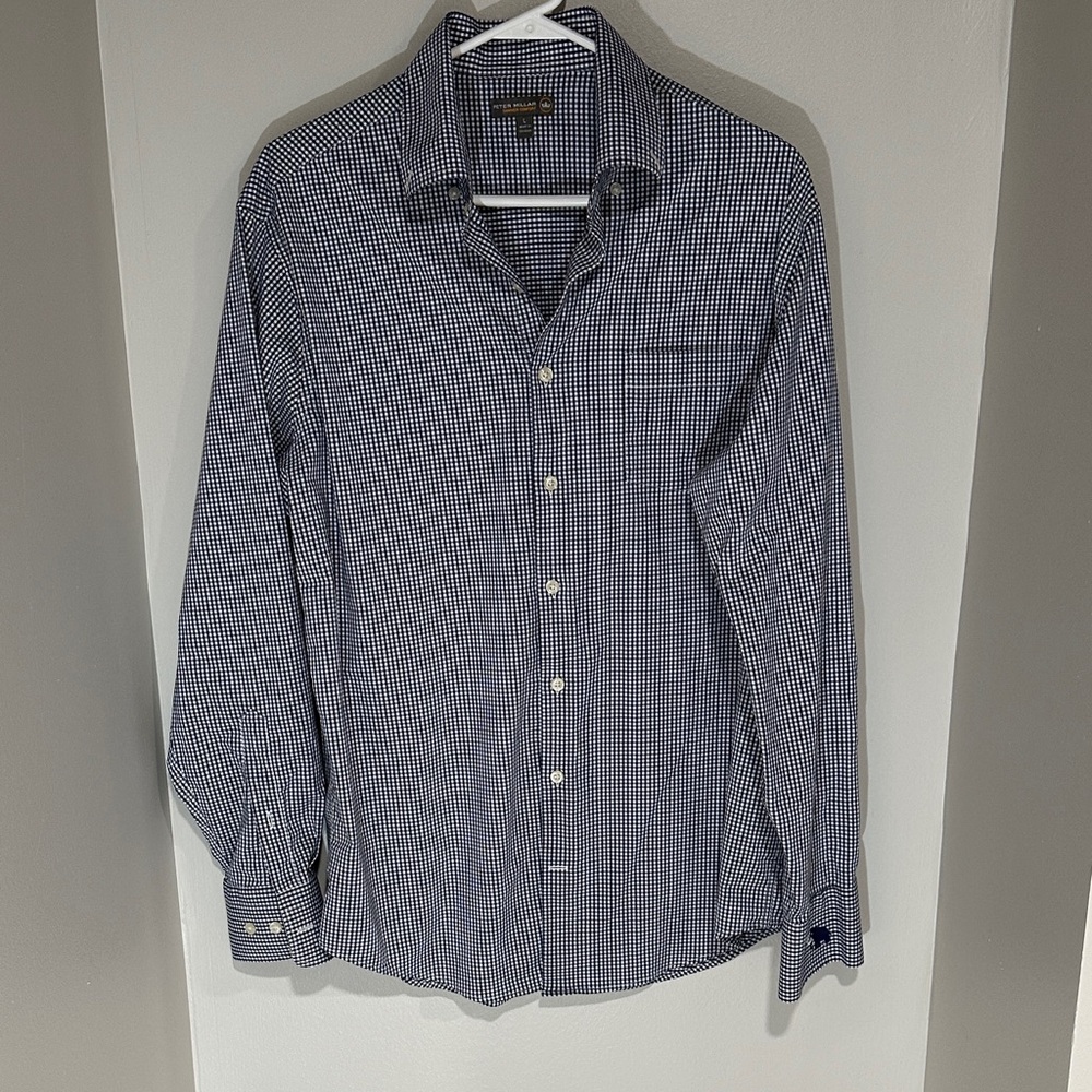 Peter Millar Summer Comfort. Navy Gingham Button Down Shirt. Size L.